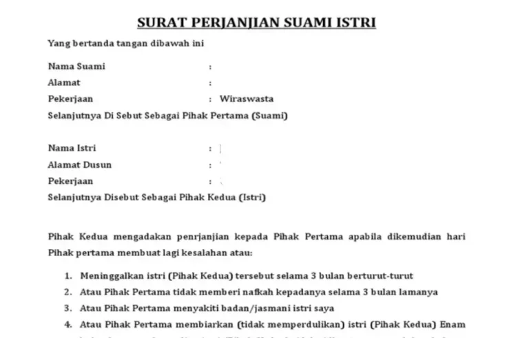 surat perjanjian suami istri